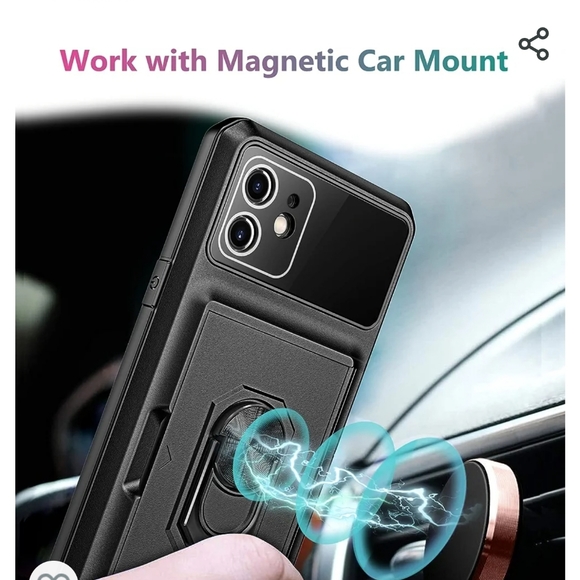 IPhone 12 phone case with hidden ID holder, kickstand, magnetic holder - Picture 6 of 11